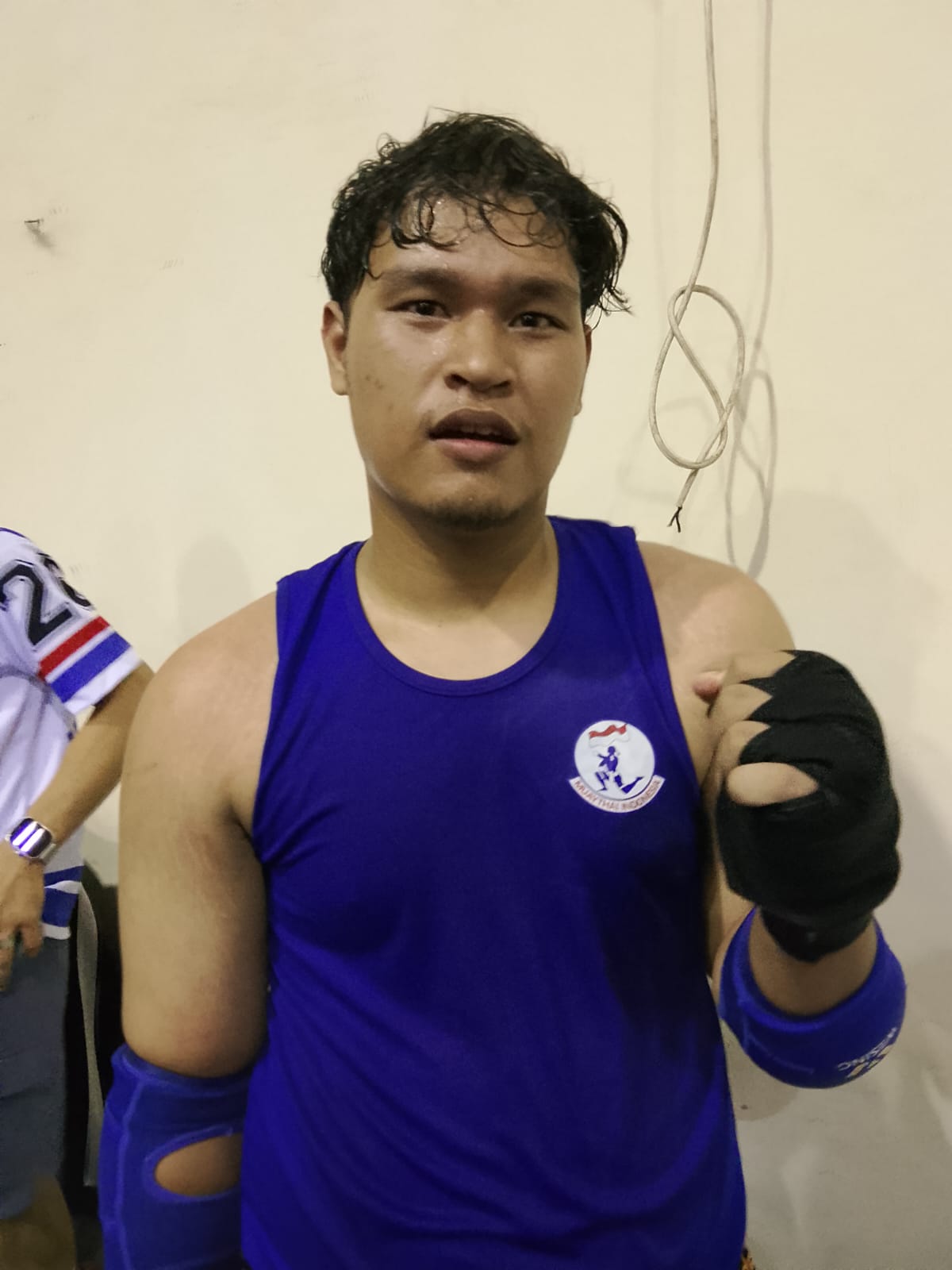   Ramadhan Saputra asal Tanahdatar peraih medali emas Muaythai kelas 86 kg. (chandra antoni)